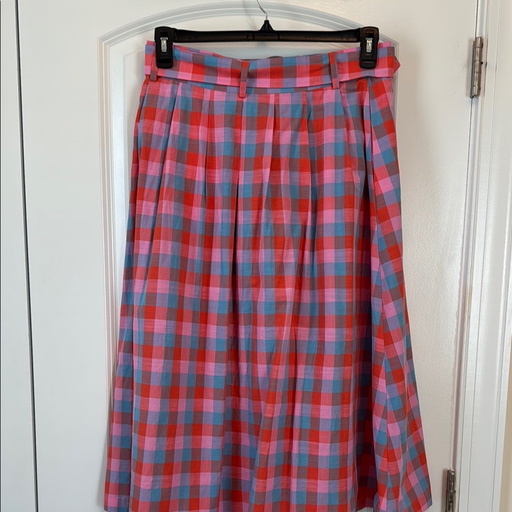 Modcloth Red and Blue Pleated Midi Skirt - Picture 2 of 4